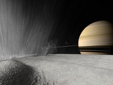 Illustration of a Geyser Erupting on the Surface of Enceladus Photographic Print by  Stocktrek Images