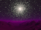 Illustration of a Globular Cluster over the Terrain of a Barren Planet Photographic Print by  Stocktrek Images