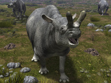 A Brontotherium Leaves His Forest Habitat in Search of a Meal Photographic Print by  Stocktrek Images
