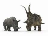 An Adult Diabloceratops Compared to a Modern Adult White Rhinoceros Lámina fotográfica por Stocktrek Images An Adult Diabloceratops Compared to a Modern Adult White Rhinoceros Lámina fotográfica por Stocktrek Images