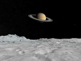 Artist's Concept of Saturn as Seen from the Surface of its Moon Iapetus Photographic Print by  Stocktrek Images