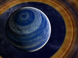 A Ringed Blue Gas Giant with Shepherd Moon in the Rings Photographic Print by  Stocktrek Images