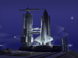A Futuristic Space Shuttle Awaits Launch Lámina fotográfica por Stocktrek Images A Futuristic Space Shuttle Awaits Launch Lámina fotográfica por Stocktrek Images