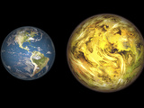 Illustration Comparing the Size of Extrasolar Planet Gliese 581 C with That of the Earth Photographic Print by  Stocktrek Images