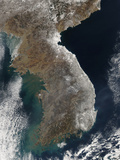 Satellite View of Snowfall Along South Korea's East Coast Photographic Print by  Stocktrek Images