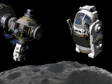 A Manned Maneuvering Vehicle Prepares to Descend to the Surface of a Small Asteroid Photographic Print by  Stocktrek Images