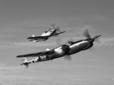 A P-38 Lightning and P-51D Mustang in Flight Photographic Print by  Stocktrek Images