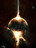 A Concentrated Gamma Ray Strikes a Planet, Tearing it Open Photographic Print by  Stocktrek Images