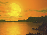 A Hypothetical View across a Rocky and Watery Terrain on Extrasolar Planet Gliese 581 C Photographic Print by  Stocktrek Images