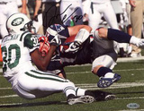 Drew Coleman Autographed New York Jets Tackle vs Patriots Horizontal Photograph Photographie