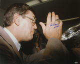 Al Arbour Autographed HOF 96 Drinking From Stanley Cup Photograph Photo