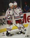 Adam Graves And Mark Messier Dual Autographed Celebration Behind The Goal Photograph Photographie
