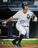 Brett Gardner Autographed Home Jersey Watching Ball After Hit Close Up Vertical Photograph Photo