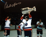 Clark Gillies Autographed Holding Cup Over Head Horizontal Photograph Photo