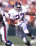 Rodney Hampton Autographed Giants Rushing White Jersey Photograph Foto