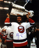 Ken Morrow Autographed With Stanley Cup Overhead Photograph Photo