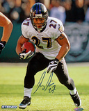 Ray Rice Autographed Ravens White Jersey Running Ball Vertical Photograph Photo