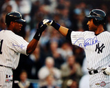 Derek Jeter And Bernie Williams Dual Autographed Home Jersey Fist Pound Horizontal Photograph Photo