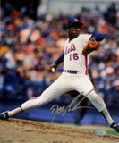 Doc Gooden Mets Pinstripe Jersey Pitching Vertical Photo Signed in Silver Photo
