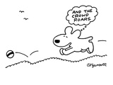Dog chases after a ball.  - New Yorker Cartoon Premium Giclee Print by Charles Barsotti