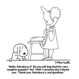 "Hello, Sainsbury's? Do you sell dog food for very naughty puppies? No? We…" - New Yorker Cartoon Premium Giclee Print by Charles Barsotti