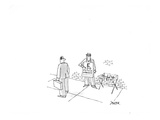 Man on the street passes by a vendor with an eye chart hanging over his ne… - New Yorker Cartoon Premium Giclee Print by Jack Ziegler