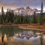 Castle Mountain and Boreal Forest Reflected in Lake, Banff National Park, Alberta Photographic Print by Tim Fitzharris/Minden Pictures