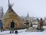 A Komi Reindeer Herding Clan Strip a Canvas Cover Off a Chum to Move Photographic Print by Gordon Wiltsie