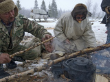 Komi Reindeer Herders Grill Reindeer Meat on a Stick over Coals Photographic Print by Gordon Wiltsie