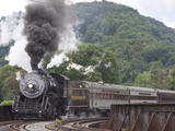 Western Maryland Scenic Railraod 2-8-0 734 Crossing Trestle into Depot Photographic Print by Kent Kobersteen