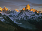 Cerro Torre and Fitzroy, Dawn, Loma Pelique Tumbado, Los Glaciares Nat'l Park, Patagonia, Argentina Photographic Print by Colin Monteath/Minden Pictures