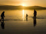 Parents and Child Walk in Shallow Water at Cremorne Beach at Sunset Photographic Print by Bill Hatcher
