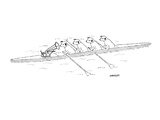 RCA Victrola trademark dogs rowing with record player as coxswain - Cartoon Premium Giclee Print by Robert Mankoff