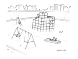 children's playground featuring swings, a slide, monkey-bars and a child s… - Cartoon Premium Giclee Print by Mick Stevens