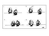 four-panel strip: cop walks by figure facing away, cop startled by hearing… - Cartoon Premium Giclee Print by David Sipress