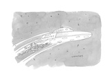 Alien spacecraft with cans on strings and a sign saying 'Just Abducted' - Cartoon Premium Giclee Print by Mick Stevens
