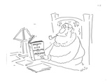 Santa at desk reading a book titled; 'Naughty & Nice Guidelines: 1993 Edit… - Cartoon Premium Giclee Print by Arnie Levin