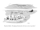 "Be patient, Madam.  The judging of the funny hats will resume as soon as …" - New Yorker Cartoon Premium Giclee Print by Bruce Petty