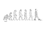 evolution chart in which the ape on the far left throws a banana peel in f… - Cartoon Premium Giclee Print by Robert Mankoff