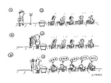 three panels:  students talking as teacher arrives, and also when he takes… - Cartoon Premium Giclee Print by David Sipress