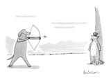 Dog aims to shoot apple off of cat's head with bow and arrow - William Tel… - Cartoon Premium Giclee Print by Leo Cullum