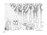 bear stops in front of a cave in the woods with a sign over the front read… - Cartoon Premium Giclee Print by Mick Stevens