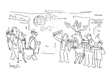 Raindeer waiting at airport holding 'Claus' sign with other drivers. - Cartoon Premium Giclee Print by Arnie Levin