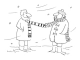 Two men wearing scarfs standing in front of each other in the middle of wi… - Cartoon Premium Giclee Print by Arnie Levin