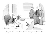 "I've got the Los Angeles office on the line. Does anyone need avocados?" - New Yorker Cartoon Premium Giclee Print by Leo Cullum