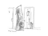 Grim Reaper and his dog show up at the front door of a man and his dog - Cartoon Premium Giclee Print by Jerry Marcus