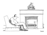 Man sitting sluggishly in chair. On his fireplace is a first-place trophy … - New Yorker Cartoon Premium Giclee Print by Jack Ziegler