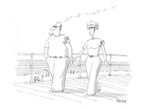 A man and a woman stroll hand in hand on the boardwalk; he's got a pack of… - Cartoon Premium Giclee Print by Jack Ziegler