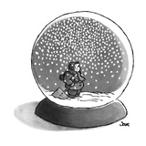 Man inside a snow globe looks up at falling snow. He holds a shovel. - New Yorker Cartoon Premium Giclee Print by John Jonik
