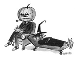 Pumpkin psychiatrist treats a witch who is lying on a couch. - New Yorker Cartoon Premium Giclee Print by Warren Miller